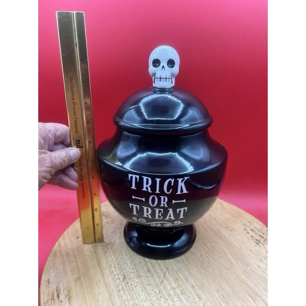 Hyde and Eek! Cookie Jar Urn - Skull Black Ceramic Trick Or Trick Halloween